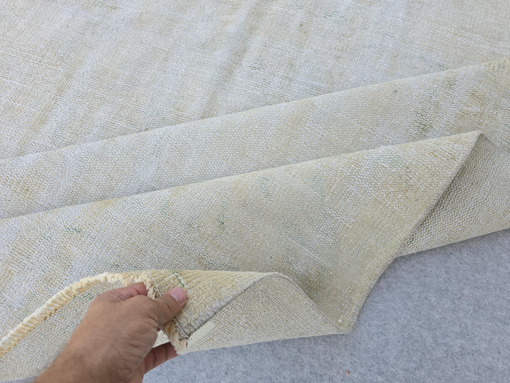 6x9 Neutral Vintage Turkish Oushak Rug: 6x9 Wool Bedroom Rug