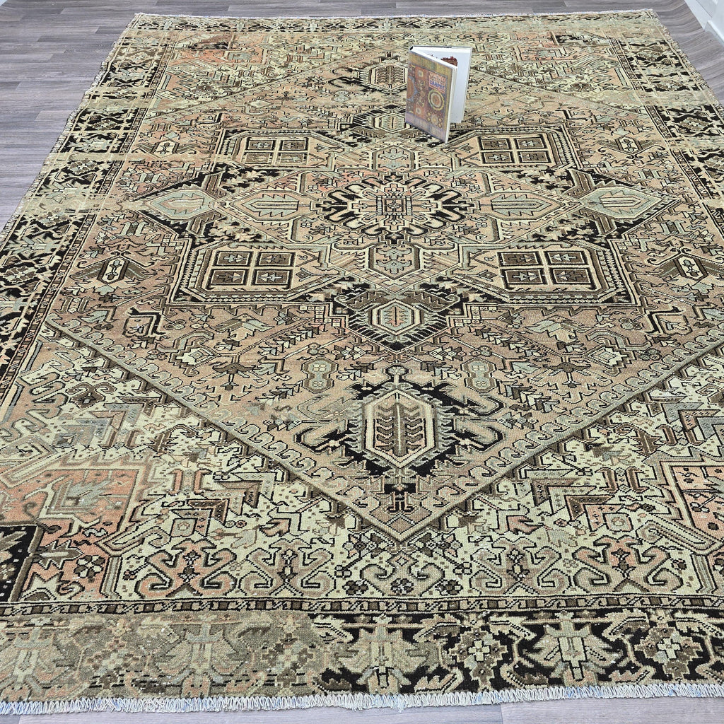 Antique Heriz Turkish Rug: Large Handknotted Medallion Wool Carpet (10x12)