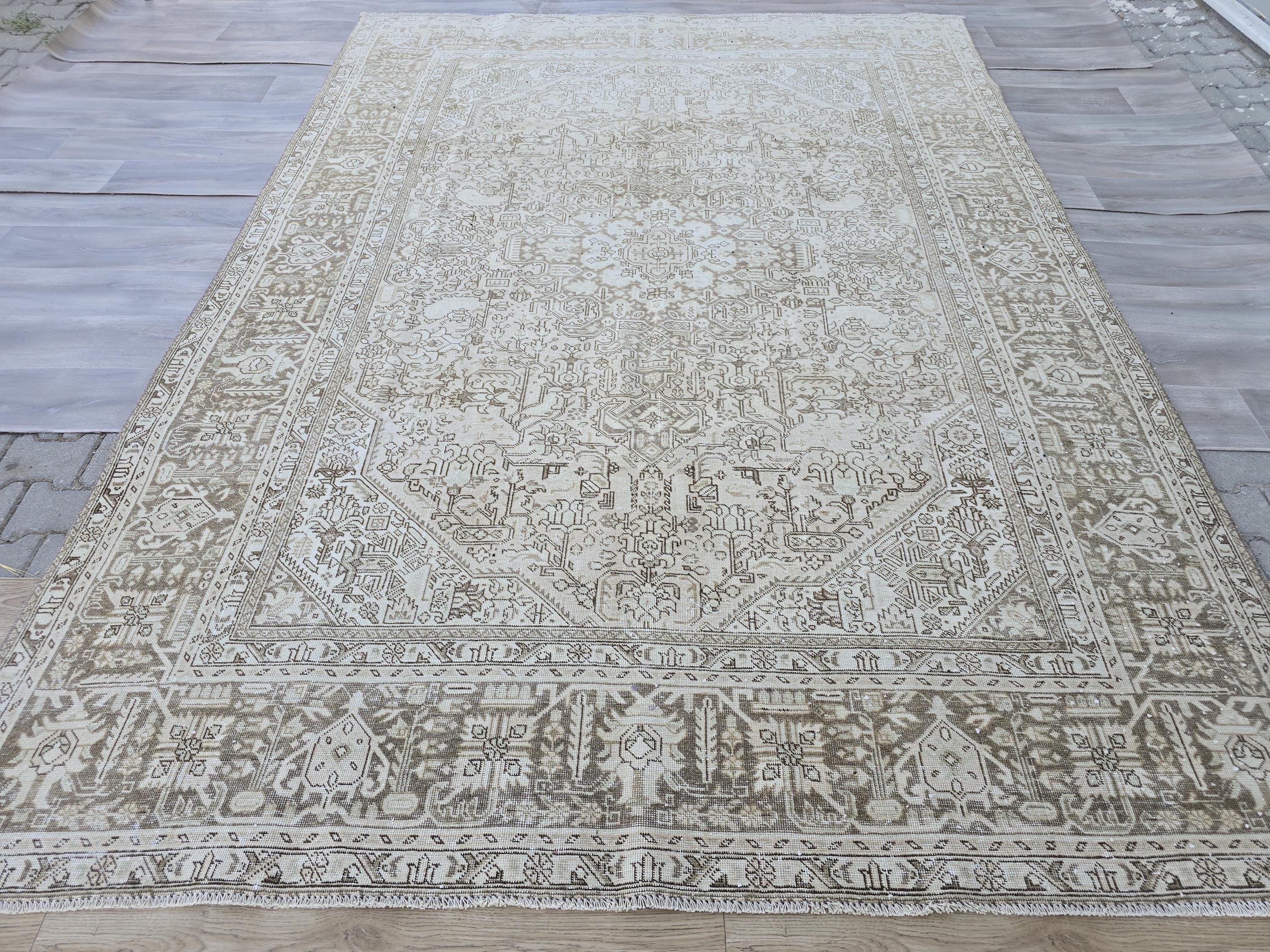 8x11 Neutral Turkish Rug/ Hand Knotted Unique Wool Area Rug Geometric Beige Brown //7.80x10.80 feet