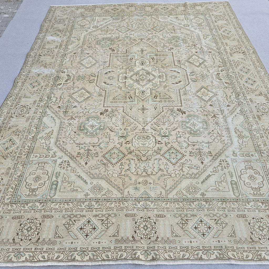 10x12 Turkish Rug Vintage Pink Cream Mint Green Hand Knotted Oushak Area Carpet