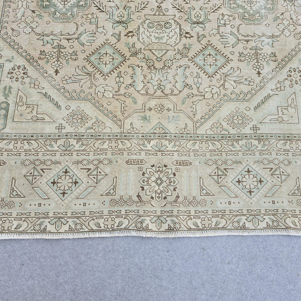 10x12 Turkish Rug Vintage Pink Cream Mint Green Hand Knotted Oushak Area Carpet