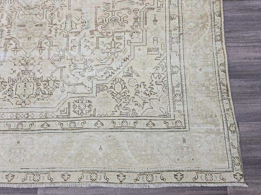 Large Vintage Oushak Rug 8x11 Neutral Beige Turkish Area Rug Living Room