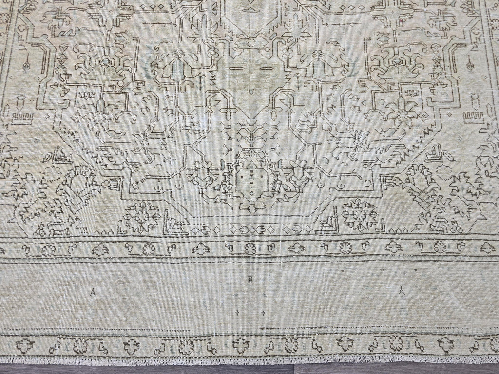 Large Vintage Oushak Rug 8x11 Neutral Beige Turkish Area Rug Living Room
