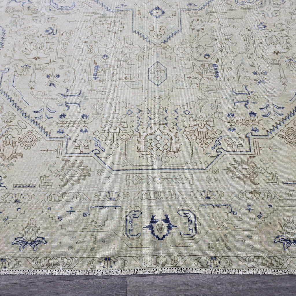 Antique Turkish Rug 10x12 Blue Cream Medallion Vintage Wool Area Rug Bedroom
