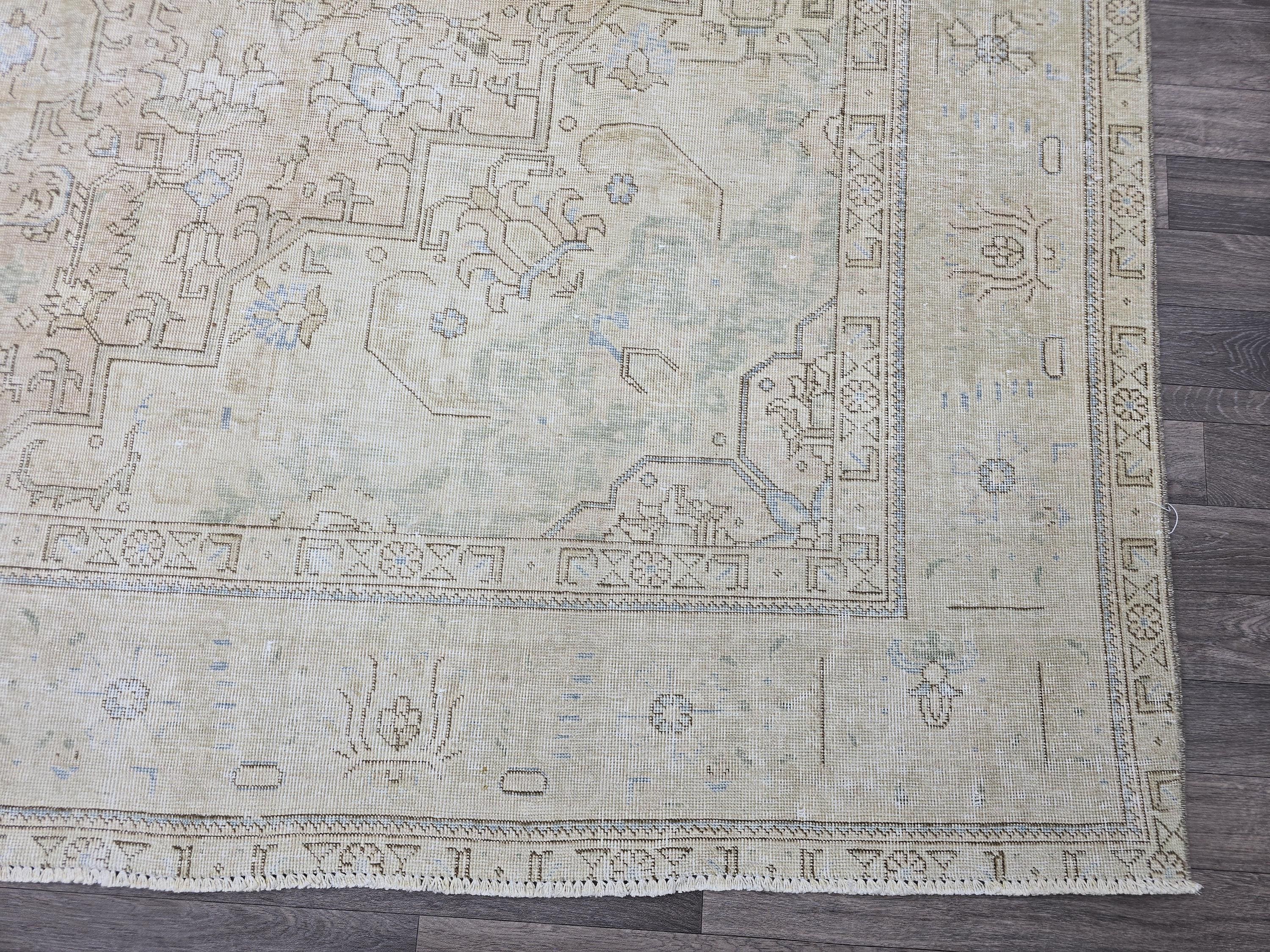 Large Persian Rug 10x12 Vintage Medallion Neutral Area Rug Living Room Decor