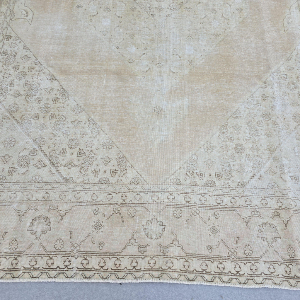 Oversized Vintage Turkish Rug: 10x12 Neutral Wool Area Rug Geometric