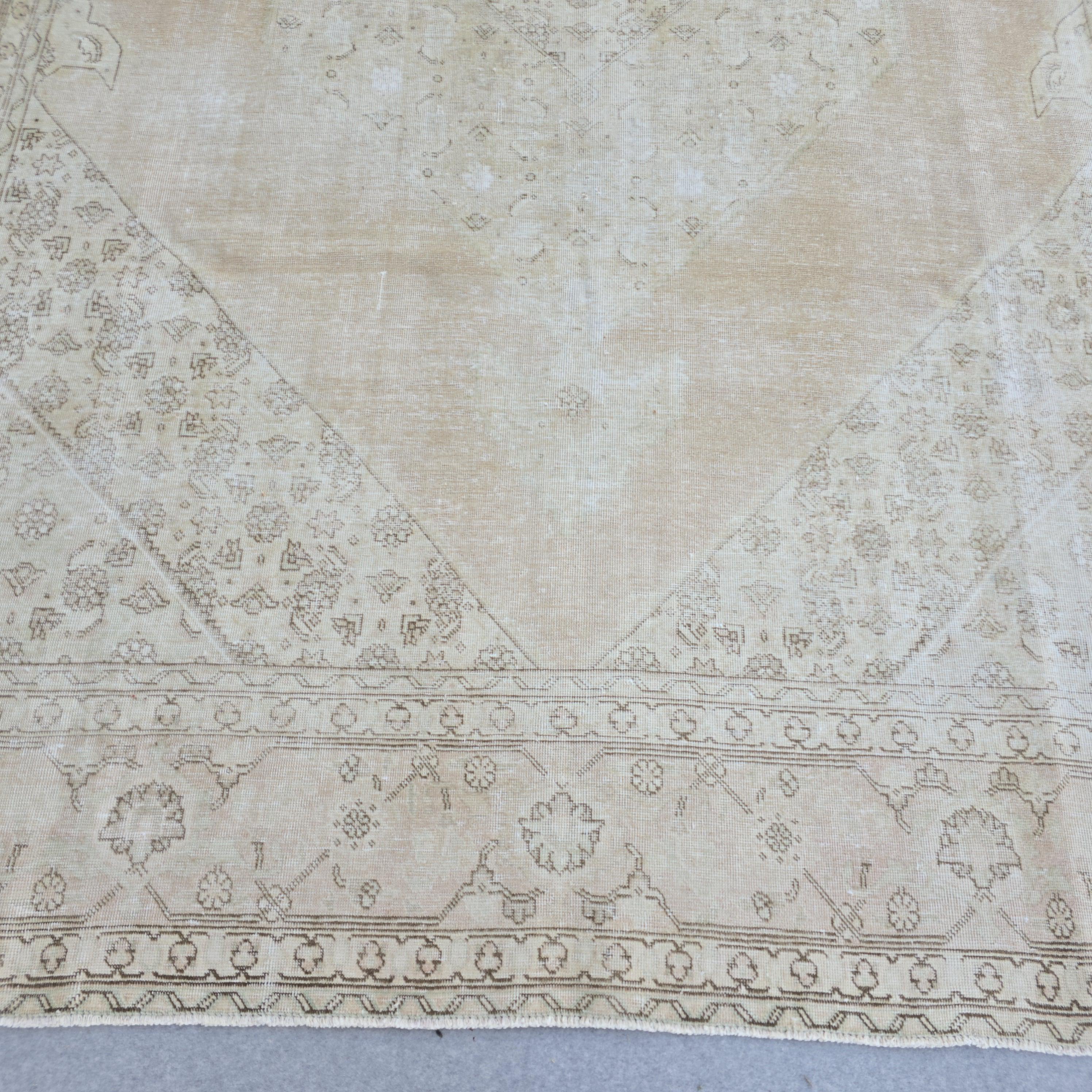 Oversized Vintage Turkish Rug: 9x12 Neutral Wool Area Rug, Palace Size rug for livingroom