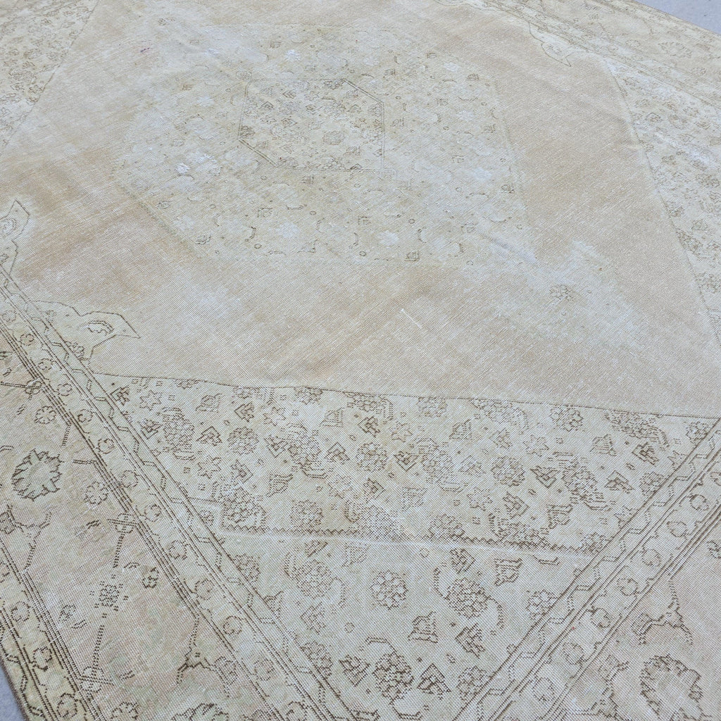 Oversized Vintage Turkish Rug: 10x12 Neutral Wool Area Rug Geometric