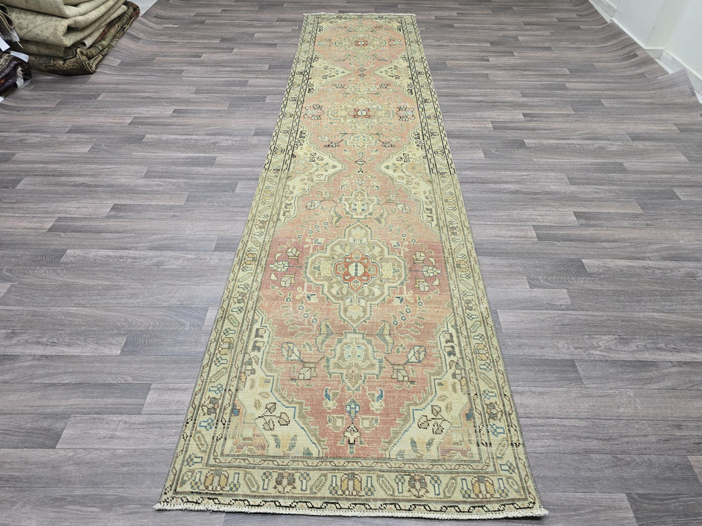 Antique Wool Runner Rug: Vintage Anatolian Stair Carpet (3x12.65 ft)