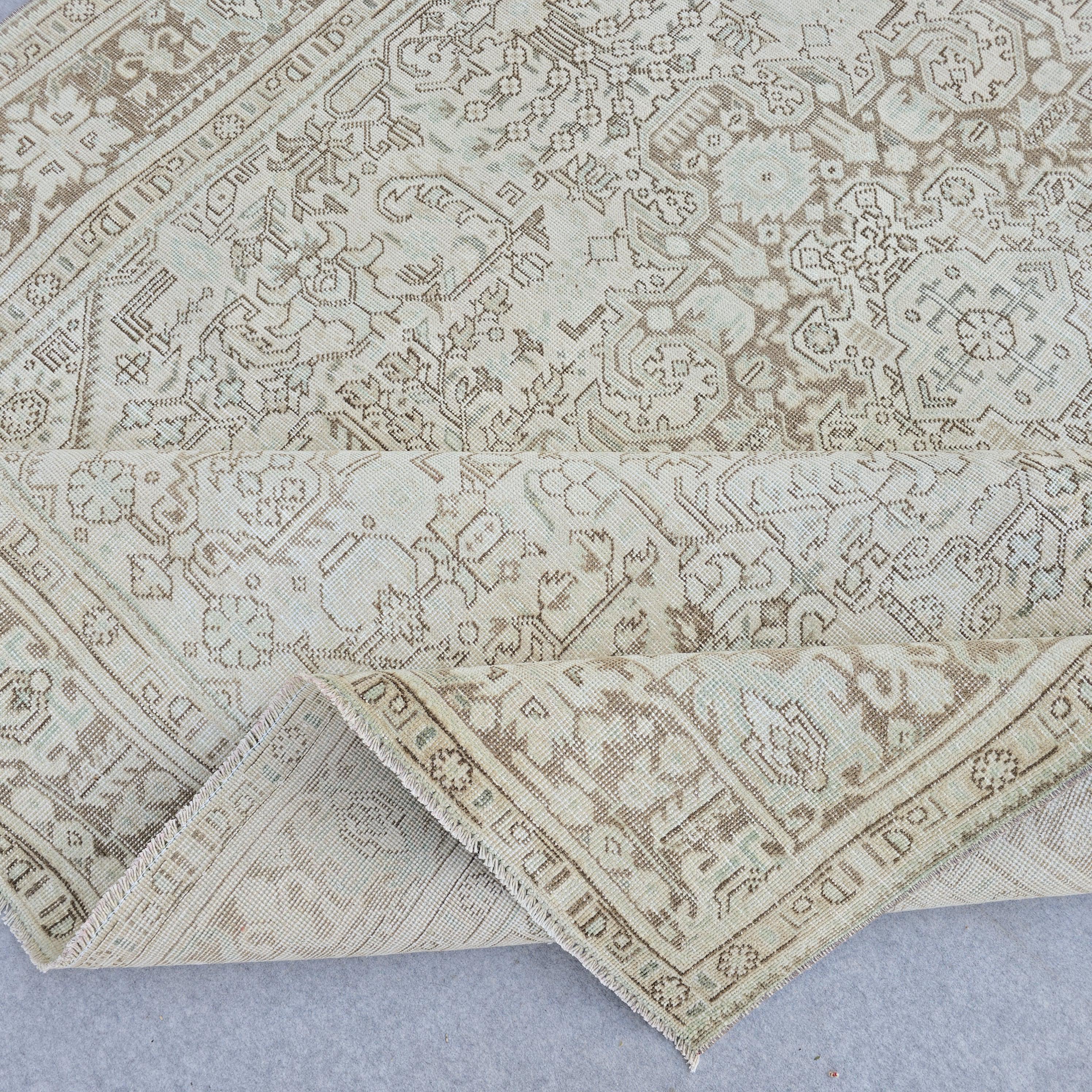 8x11 Neutral Oushak Area Rug: Vintage Turkish Wool Medallion Carpet (7.85 x 10.7 ft.)