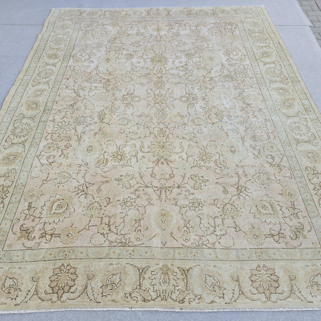 9x12 Handmade Oushak Area Rug for Livingroom and Bedroom / Oversize Turkish Rug/ Authentic Carpet Beige Pink Floral