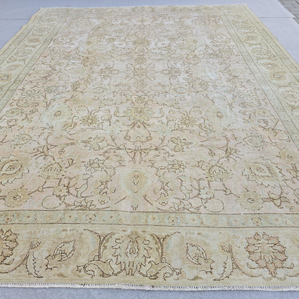 9x12 Handmade Oushak Area Rug for Livingroom and Bedroom / Oversize Turkish Rug/ Authentic Carpet Beige Pink Floral