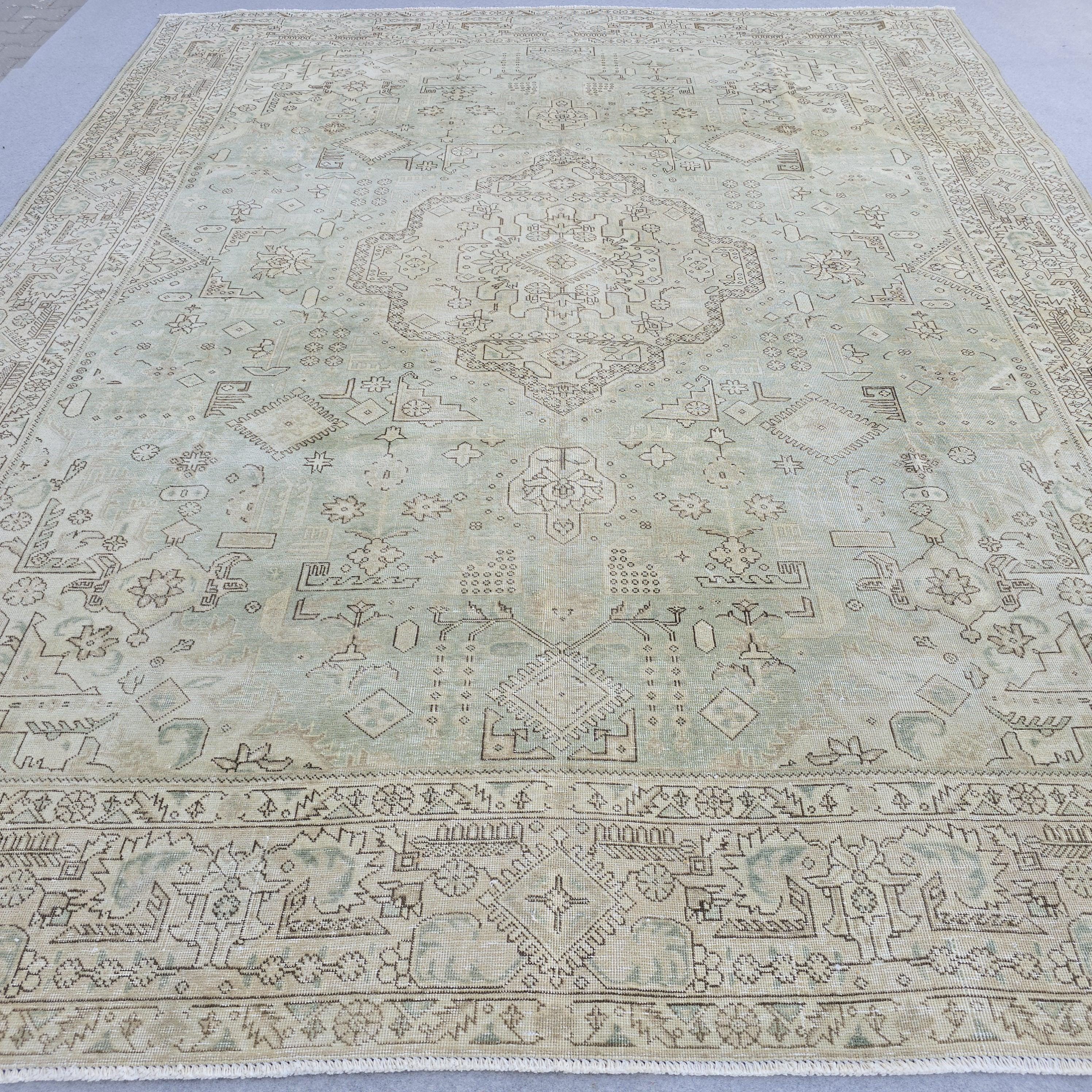 10x12 Vintage Oushak Rug Sage Green Turkish Area Rug Living Room Boho Decor