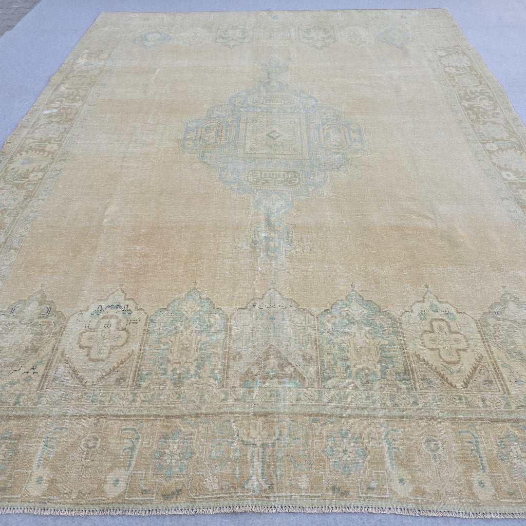 9x12 Turkish Rug Muted Blue Cream Beige Persian Area Rug Bedroom Scandinavian Decor