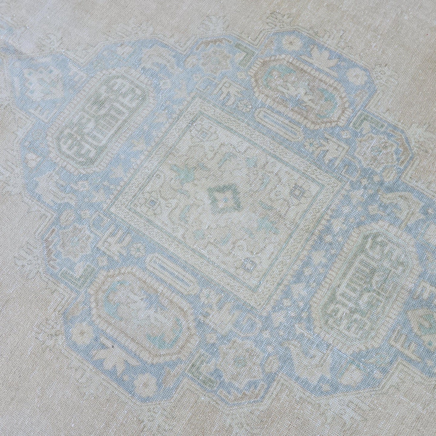 9x12 Turkish Rug Muted Blue Cream Beige Persian Area Rug Bedroom Scandinavian Decor