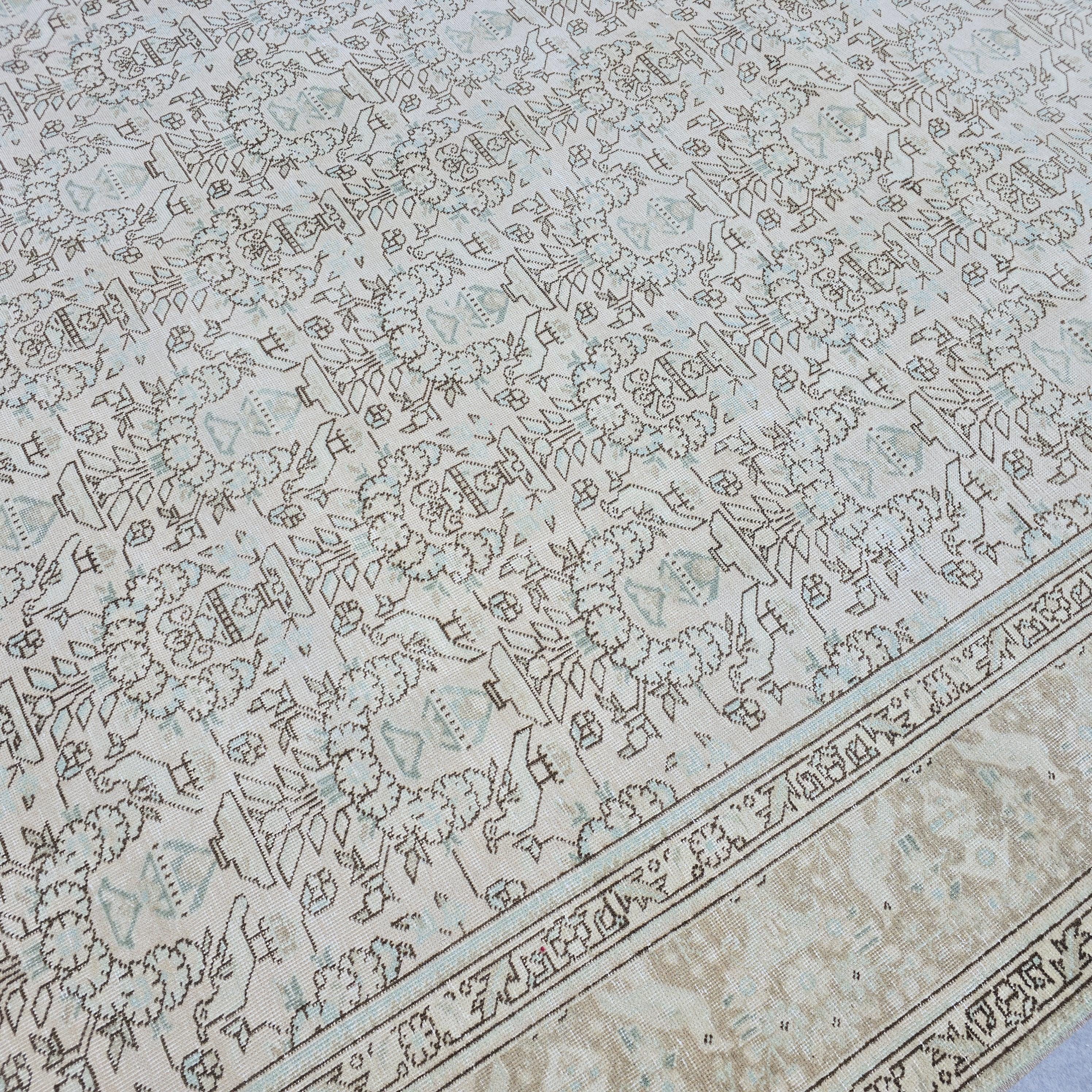 9x12 Vintage Turkish Area Rug for Livingroom / Hand Knotted Wool Oushak Rug/ Neutral Large Rug/ Oriental Carpet