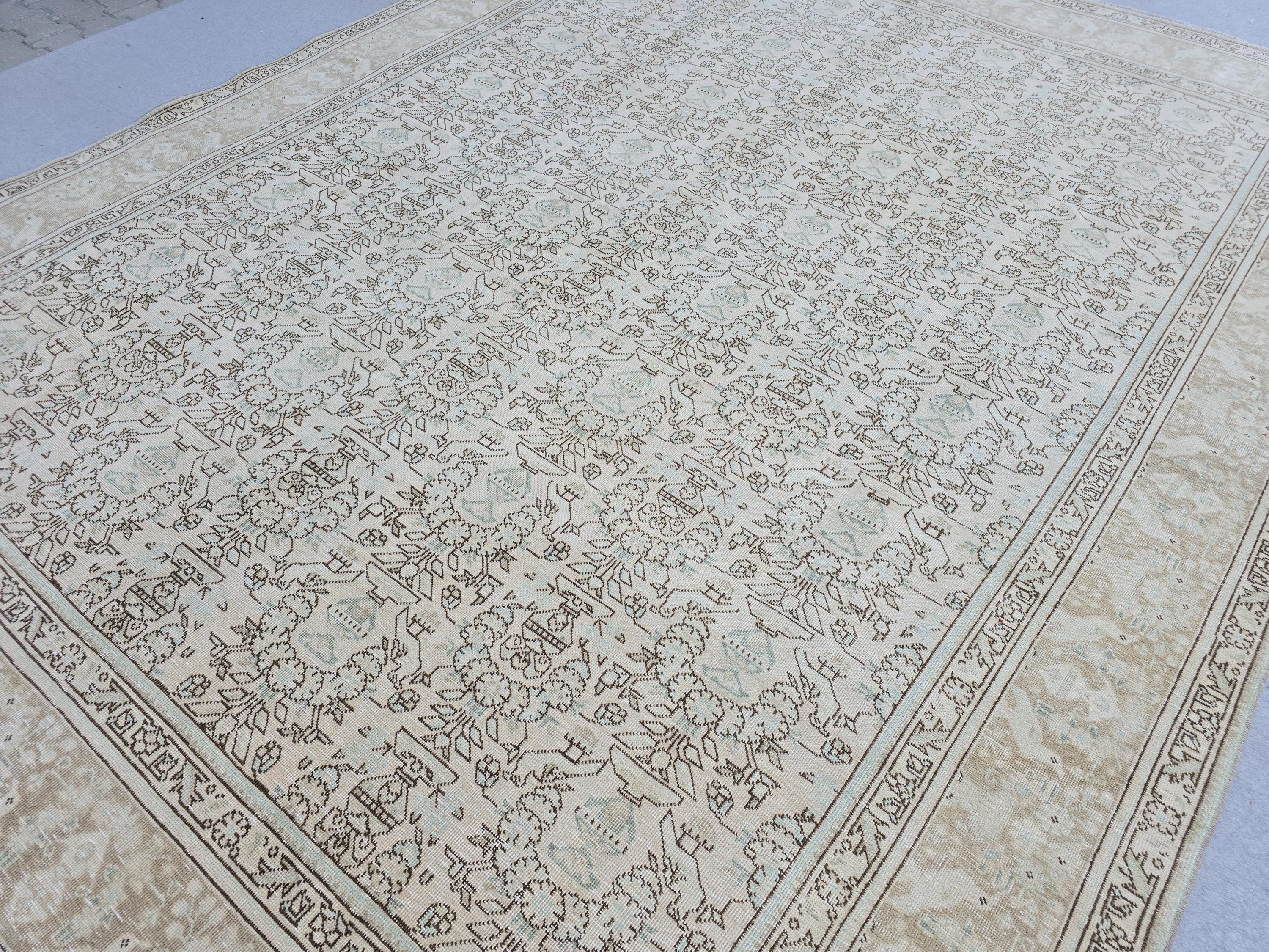 9x12 Vintage Turkish Area Rug for Livingroom / Hand Knotted Wool Oushak Rug/ Neutral Large Rug/ Oriental Carpet