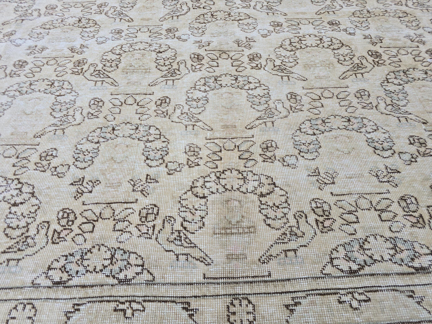 9x12 Oversized Vintage Turkish Rug: Distressed Neutral Area Carpet