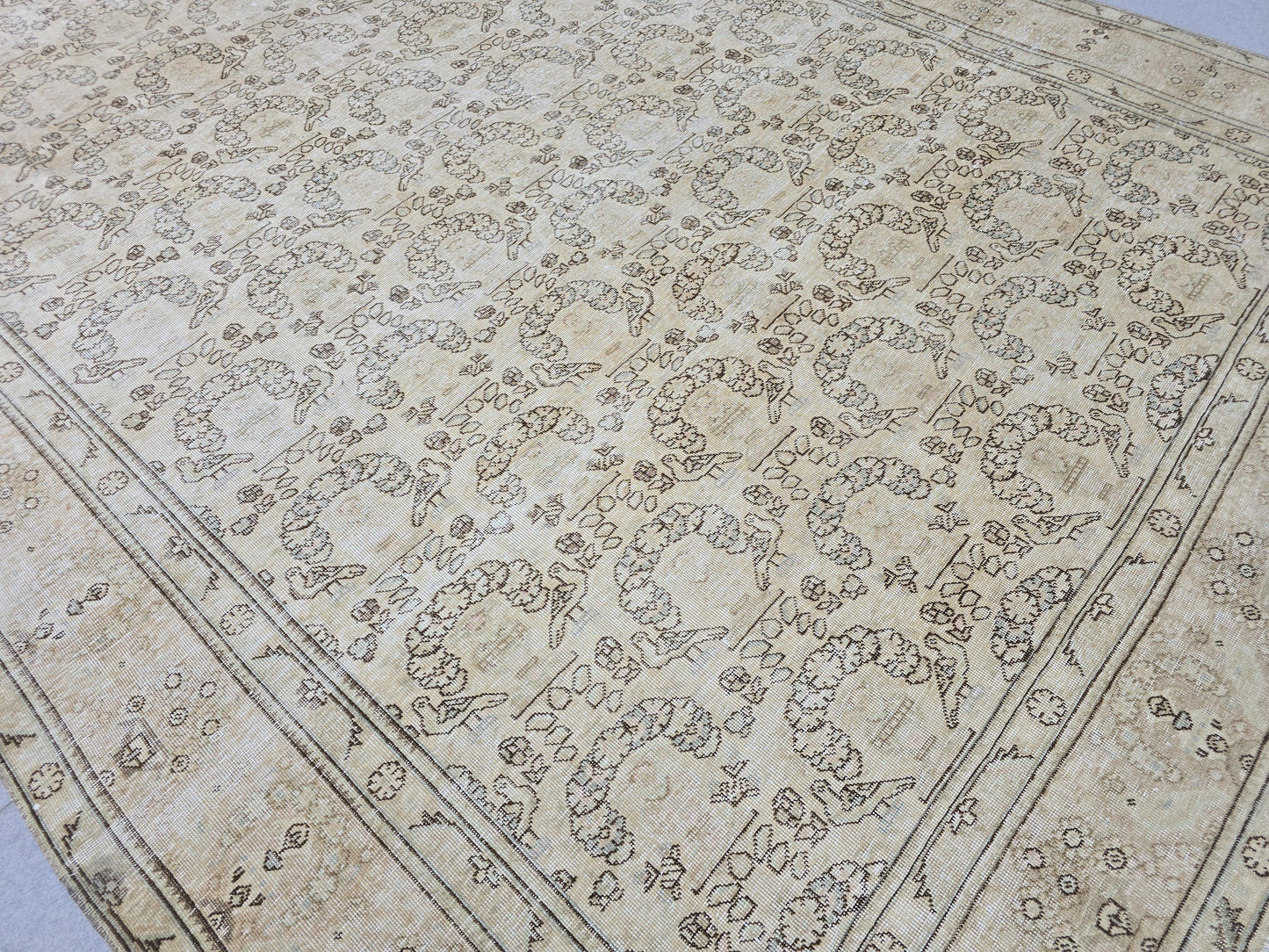 9x12 Oversized Vintage Turkish Rug: Distressed Neutral Area Carpet