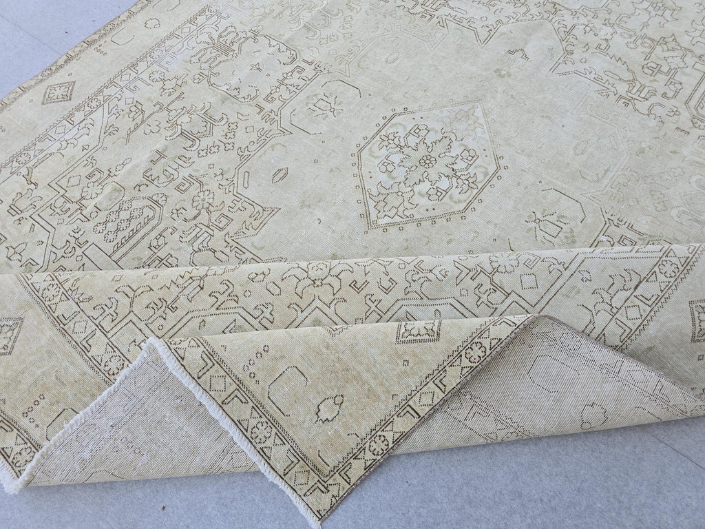 Vintage Oushak Rug 9x13  Neutral Cream Geometric Hand Knotted Turkish Wool Area Rug