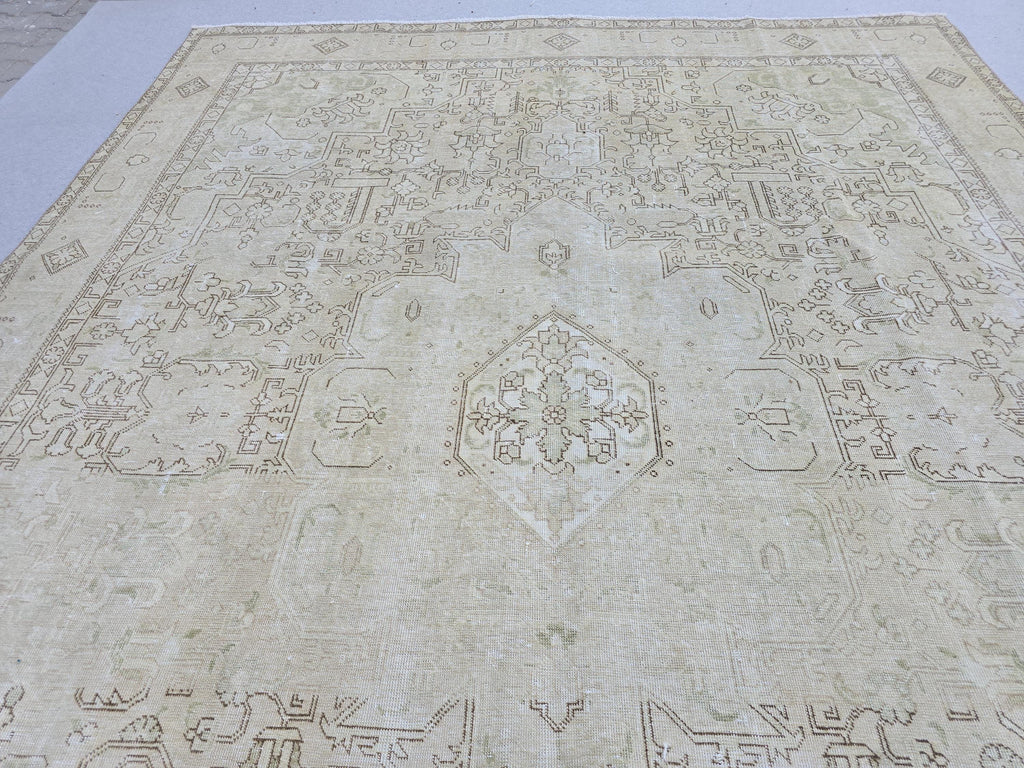 Vintage Oushak Rug 9x13  Neutral Cream Geometric Hand Knotted Turkish Wool Area Rug