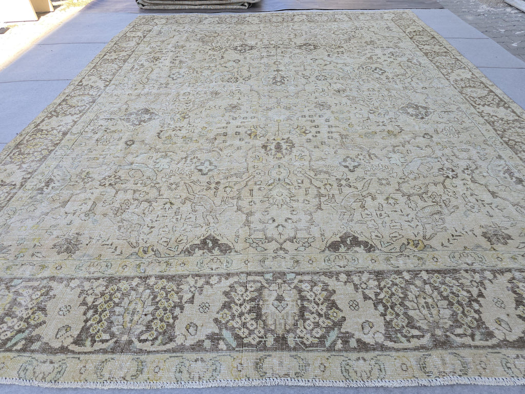 Antique Turkish Rug 10x12 Beige Animal Design Vintage Hand Knotted Wool Rug