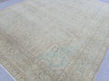 Muted Vintage Rug 10x12 Cream Turquoise Turkish Hand Knotted Wool Area Carpet