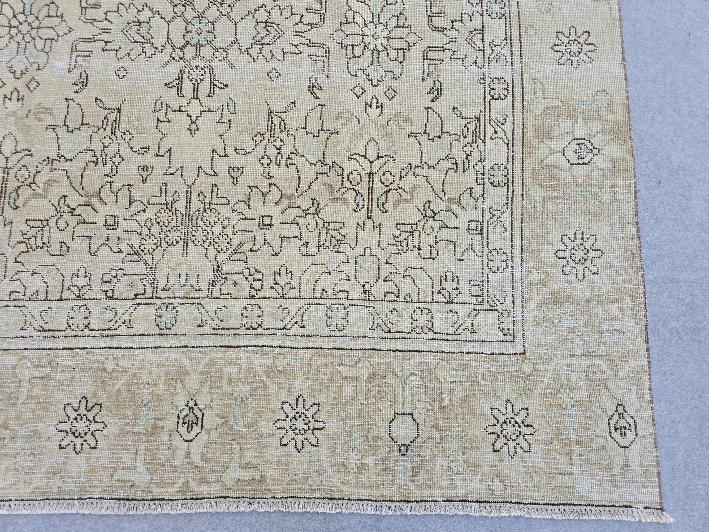 8.70x12.20 feet Cream Beige Floral Hand Knotted Vintage Turkish Wool Area Rug
