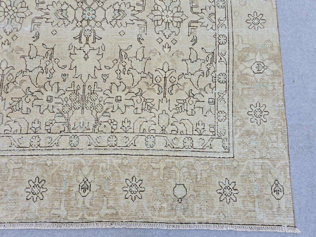 8.70x12.20 feet Cream Beige Floral Hand Knotted Vintage Turkish Wool Area Rug
