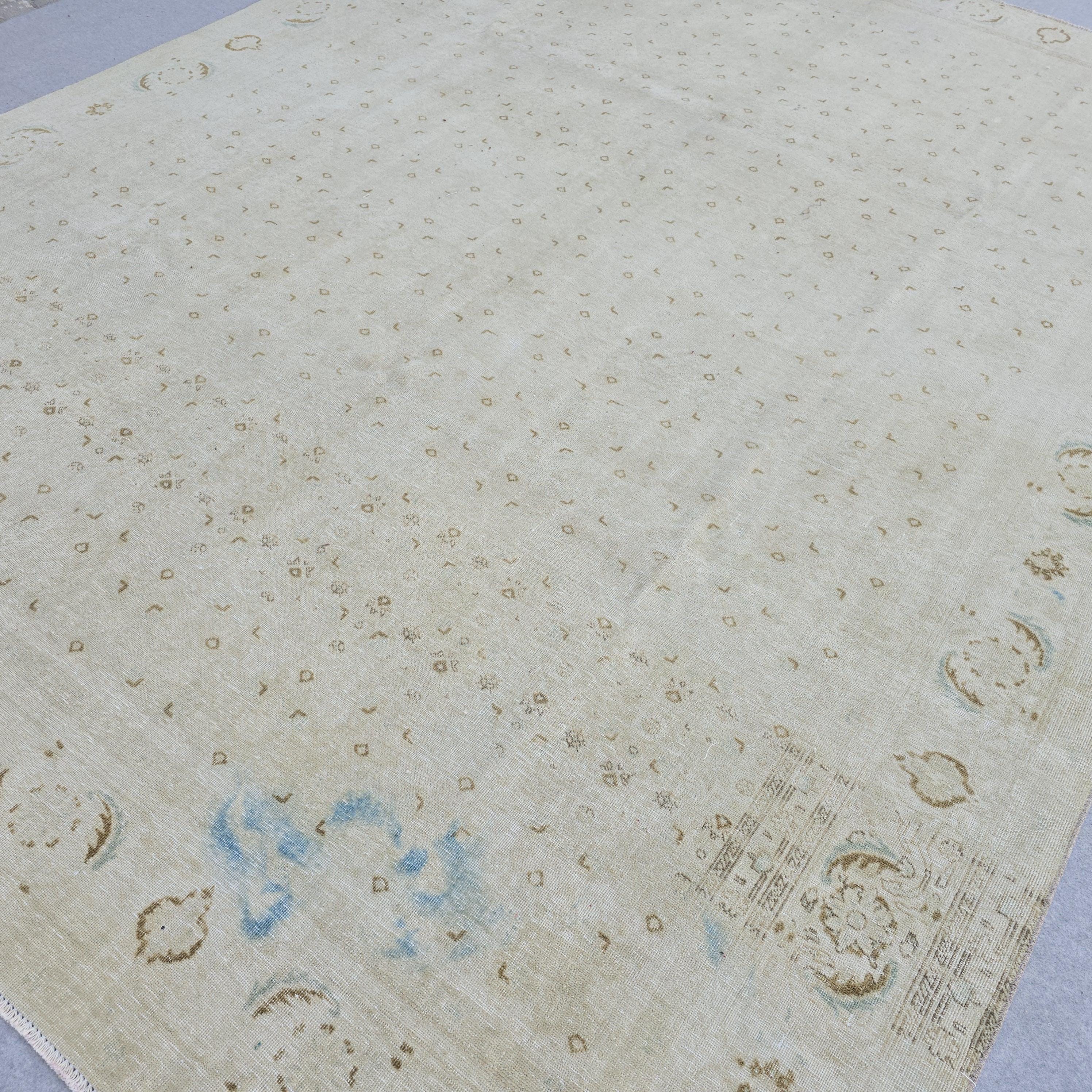 Large Oushak Rug 9x12 | Cream Neutral Area Rug | Hand Knotted Persian Style Bedroom Carpet