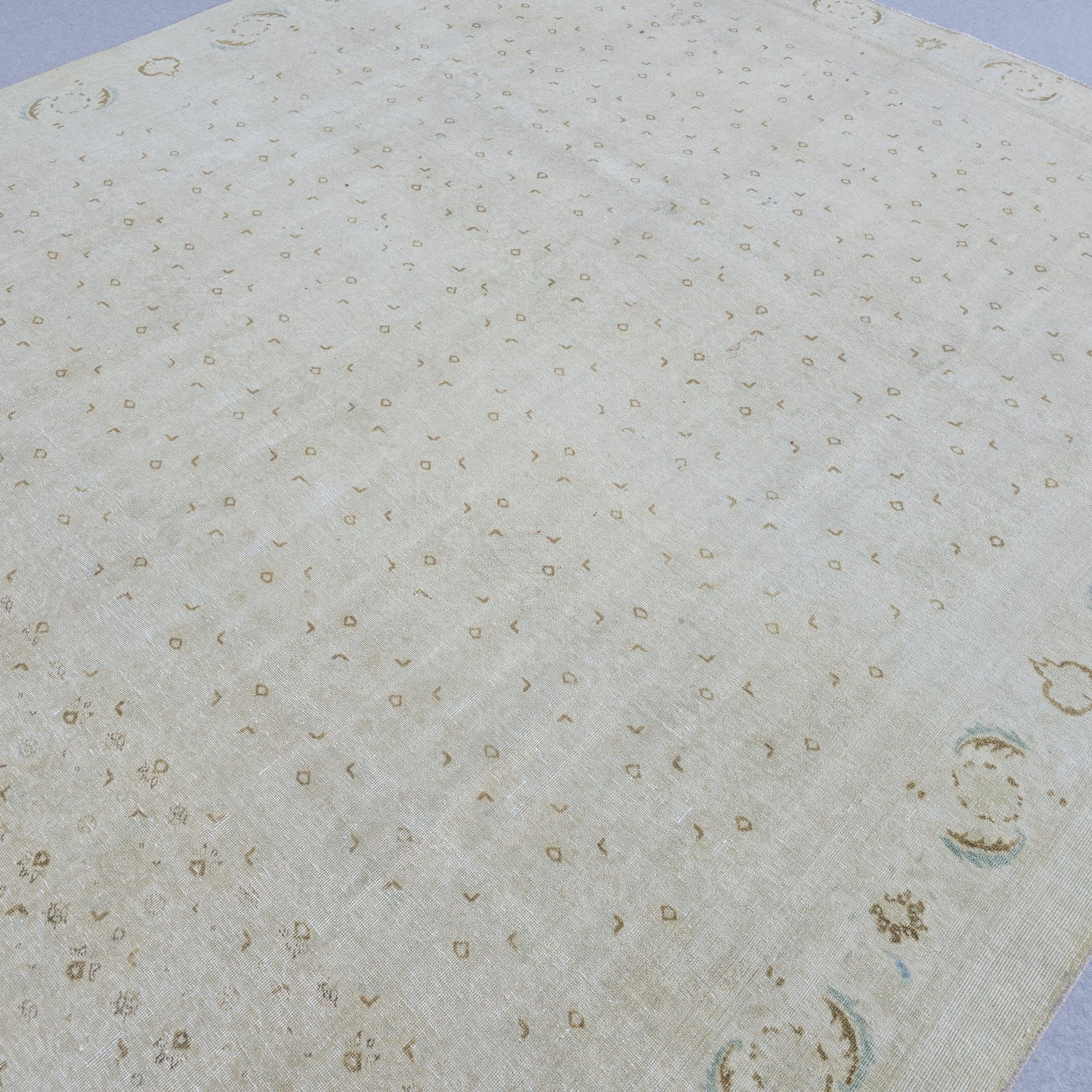 Large Oushak Rug 9x12 | Cream Neutral Area Rug | Hand Knotted Persian Style Bedroom Carpet