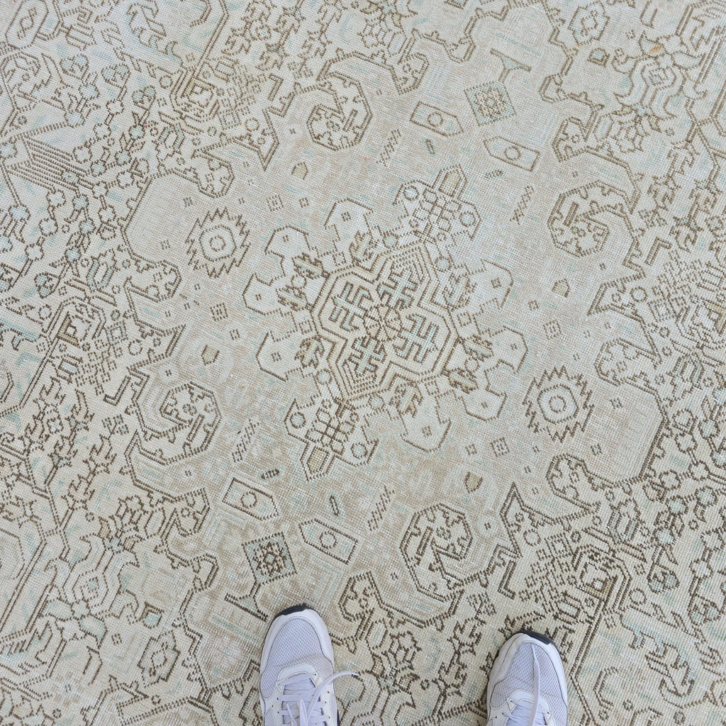 Hand-Knotted Oushak Rug: 8x11 ft. Neutral Turkish Wool Saloon Carpet