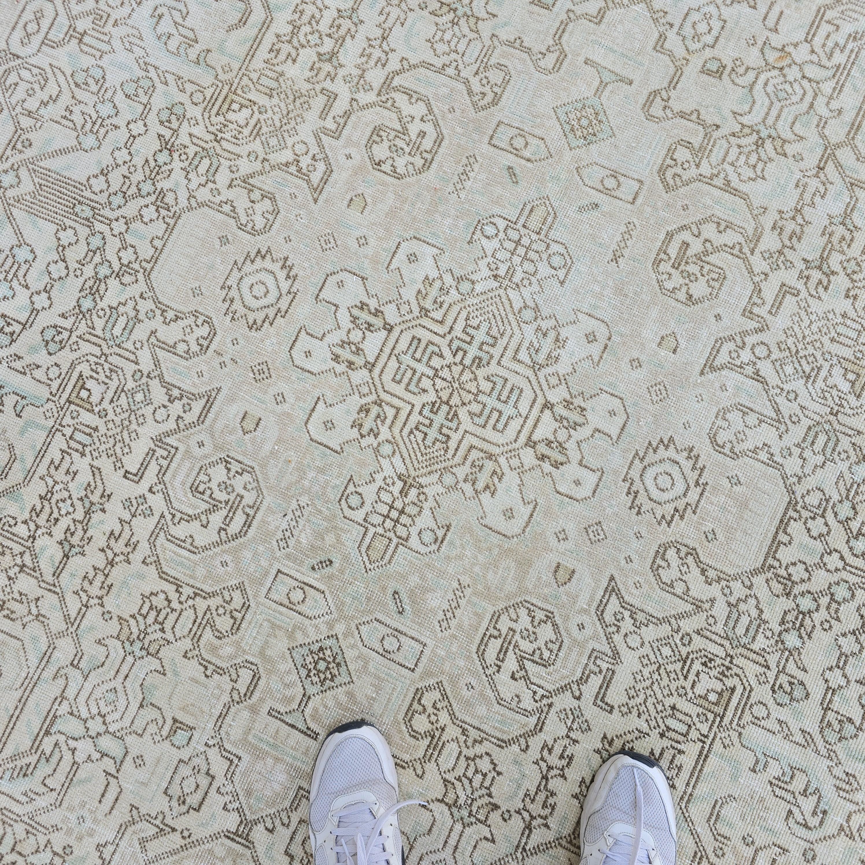 Hand-Knotted Oushak Rug: 8x11 ft. Neutral Turkish Wool Saloon Carpet