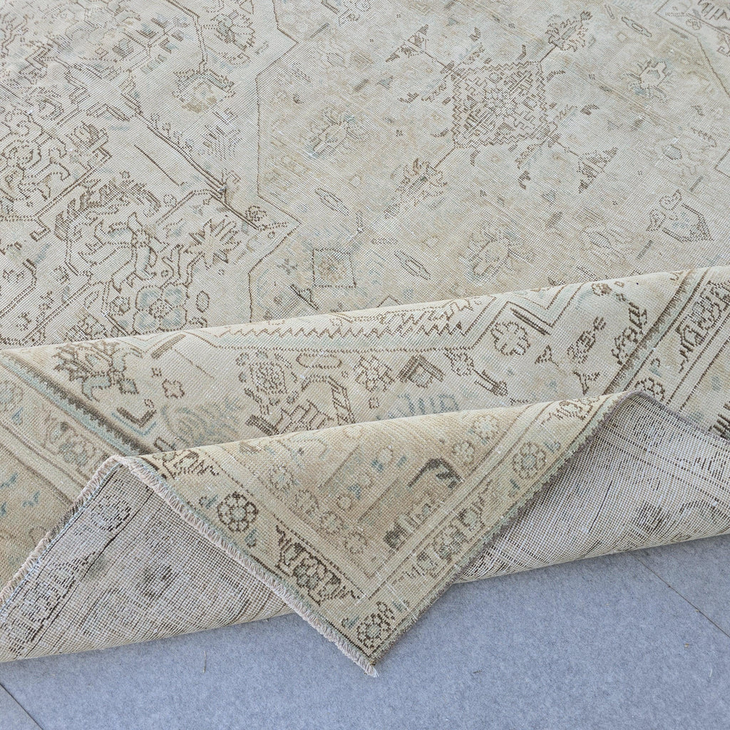 Vintage Hand-Knotted Oushak Rug: Neutral Beige & Brown, 9.7x12.5 ft.