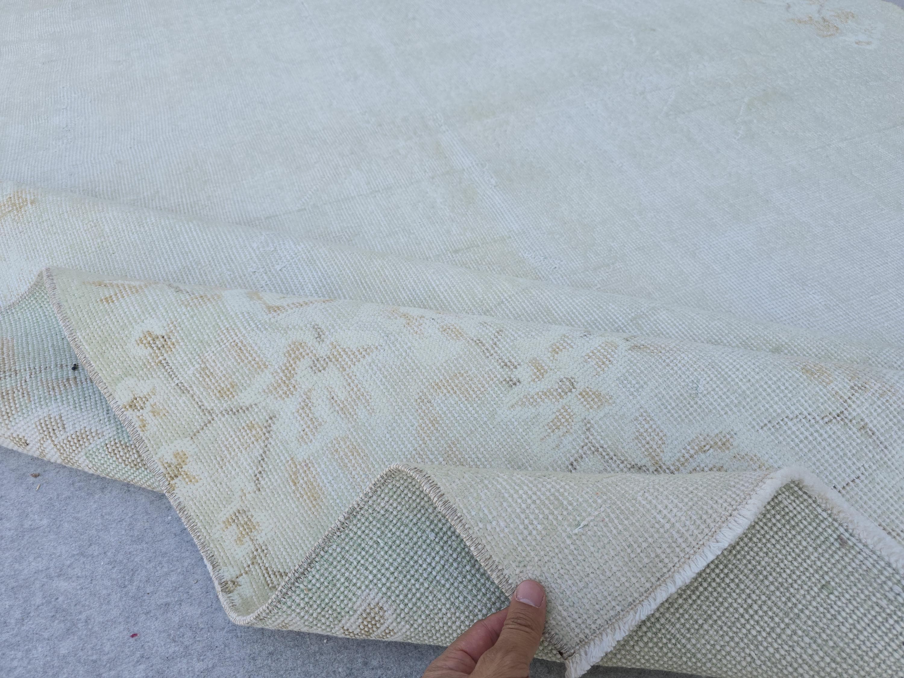 Hand-Knotted Oushak Rug: Vintage Turkish Wool, Neutral Floral (6.60x10.20 ft)