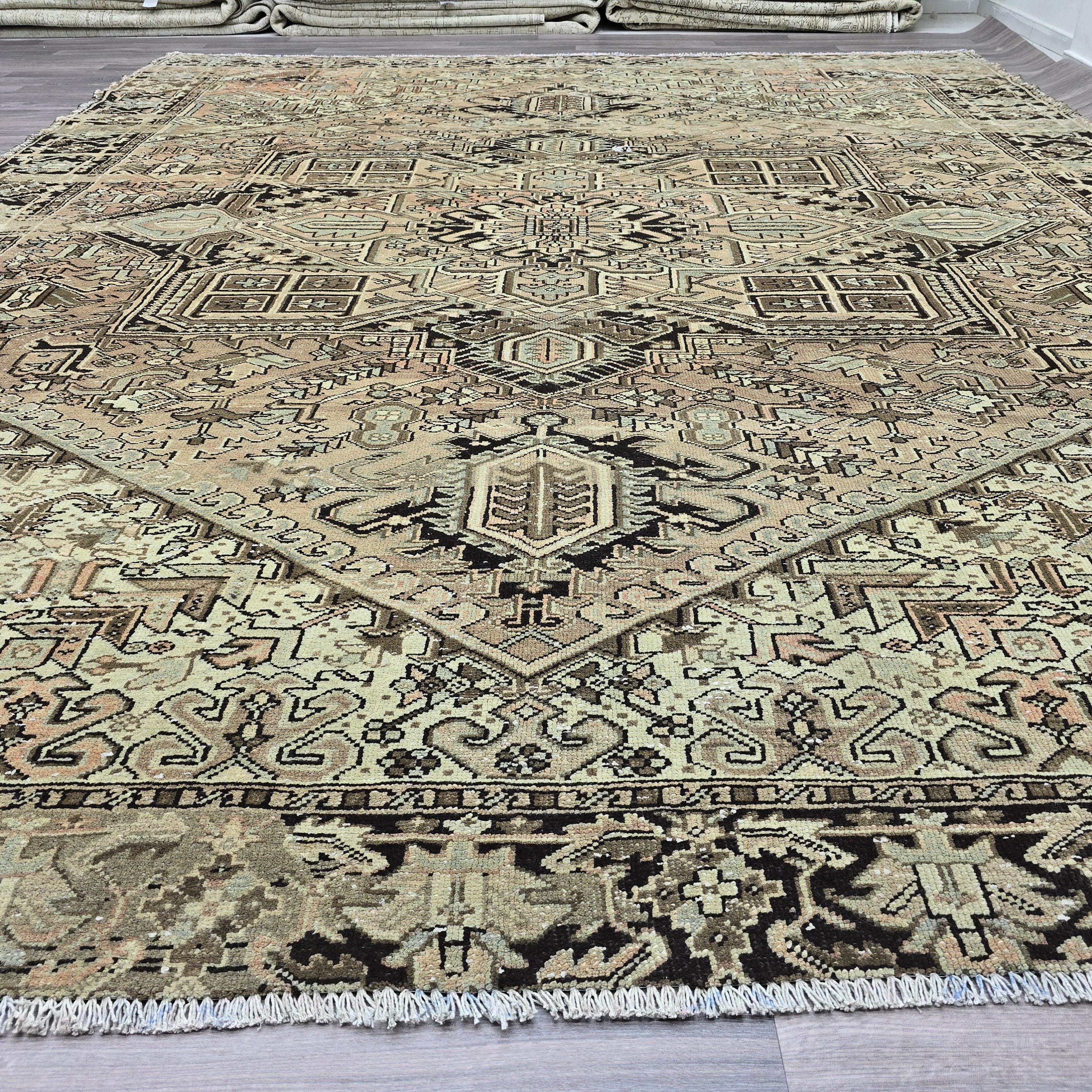 10x12 Antique Oushak Area Rug / Hand Knotted Wool Rug for Livingroom and Bedroom/ Geometric Heriz Rug