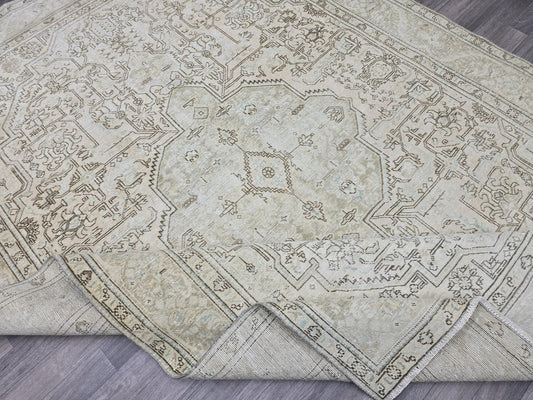 Large Vintage Oushak Rug 8x11 Neutral Beige Turkish Area Rug Living Room
