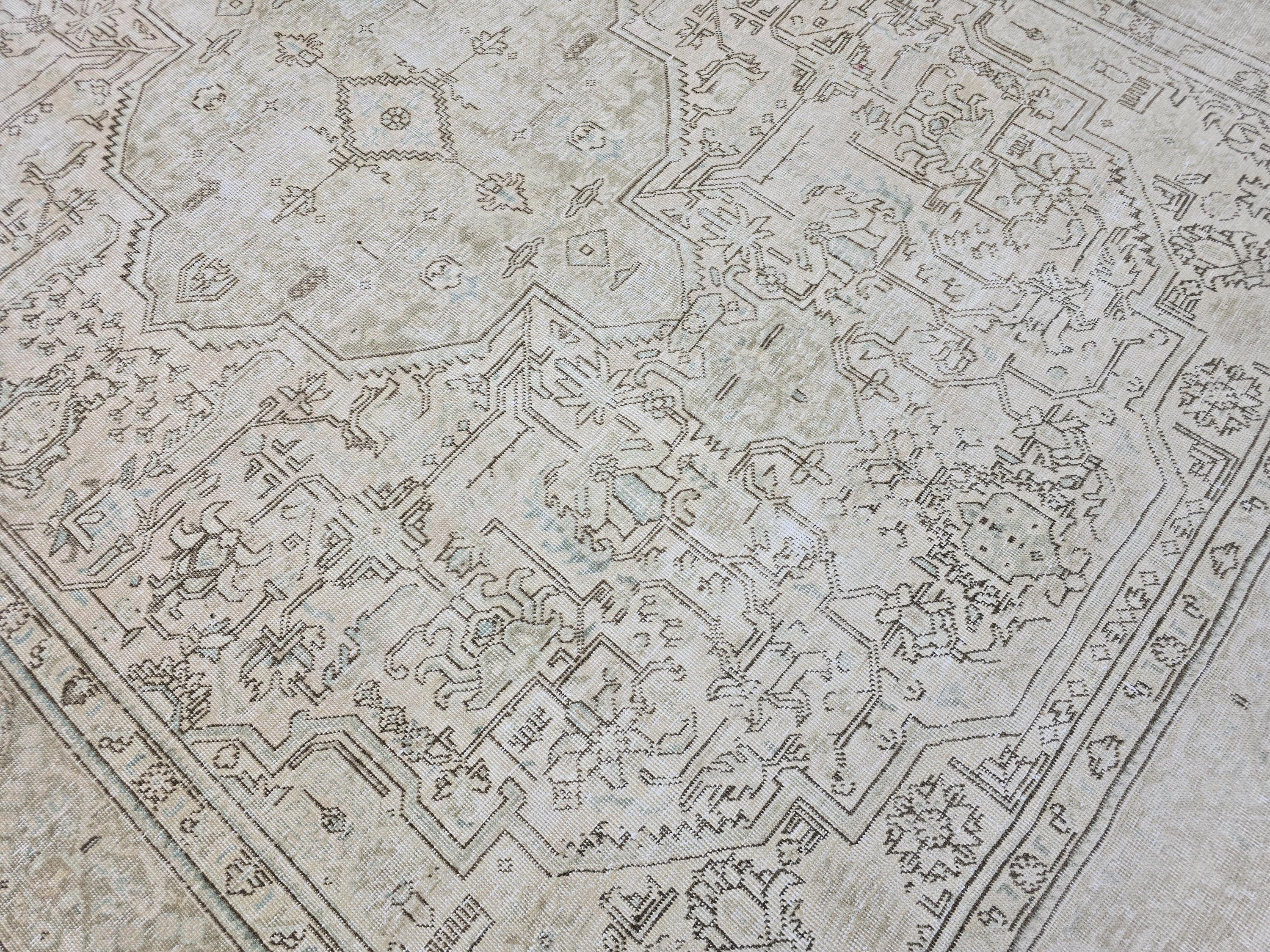 Large Vintage Oushak Rug 8x11 Neutral Beige Turkish Area Rug Living Room