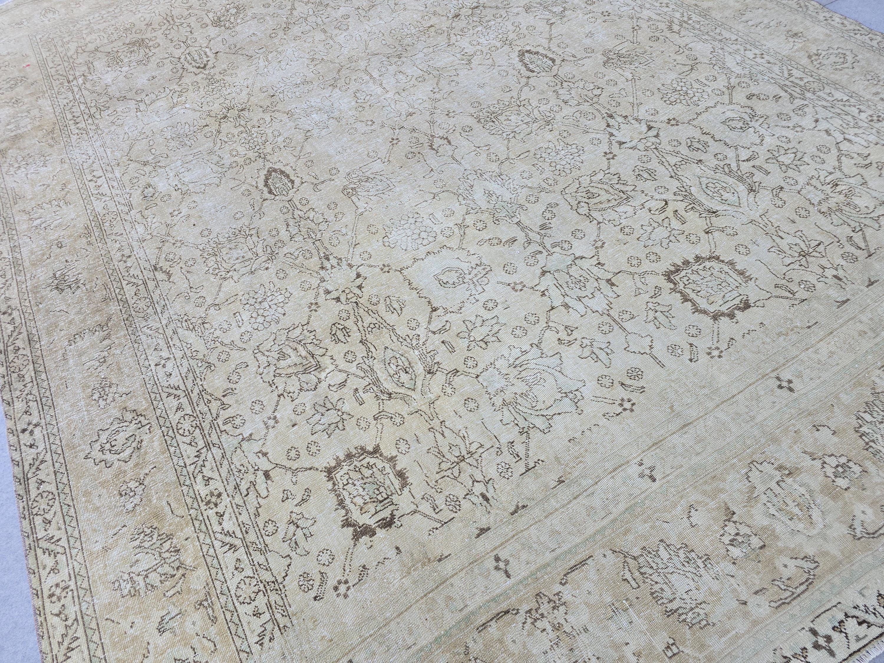 Classic Muted Vintage Area Rug/ Handmade Wool Oushak rug Beige Brown