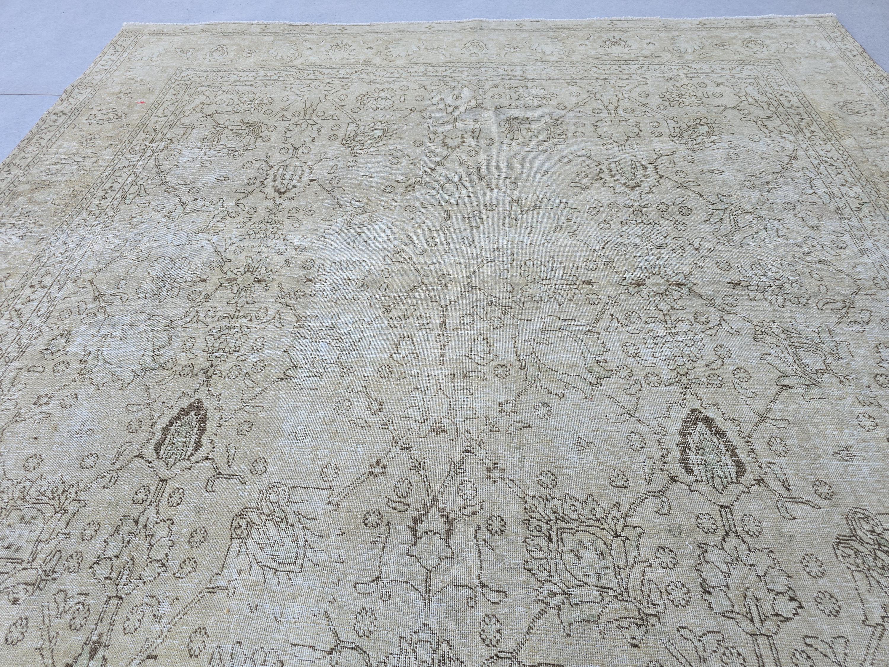 Classic Muted Vintage Area Rug/ Handmade Wool Oushak rug Beige Brown