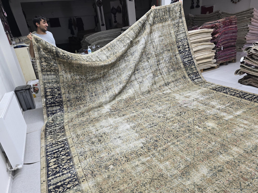 Extra Large Oushak Rug - 12x17 Antique Wool Area Rug/ Hand Knotted Wool Turkish Rug