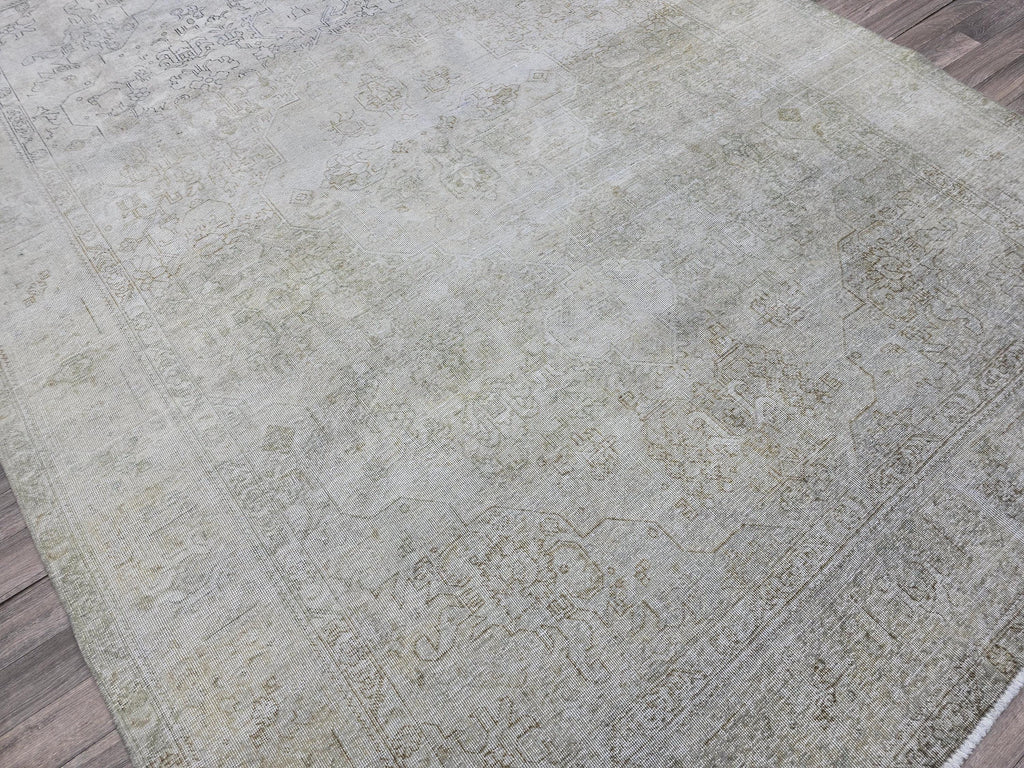 8x11 Overdyed Beige Gray Handmade Oushak Wool Rug 8x11: Neutral Vintage Turkish Rug
