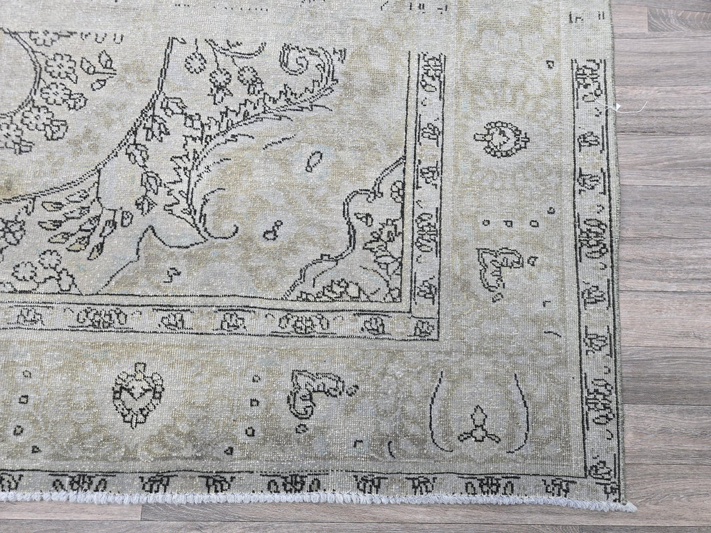 Overdyed Vintage Turkish Oushak Rug 10x12: Handwoven Wool Beige Gray Carpet