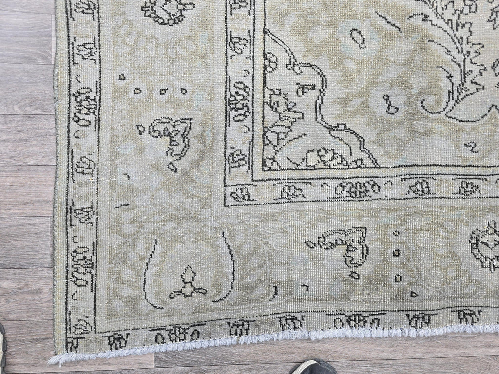 Overdyed Vintage Turkish Oushak Rug 10x12: Handwoven Wool Beige Gray Carpet