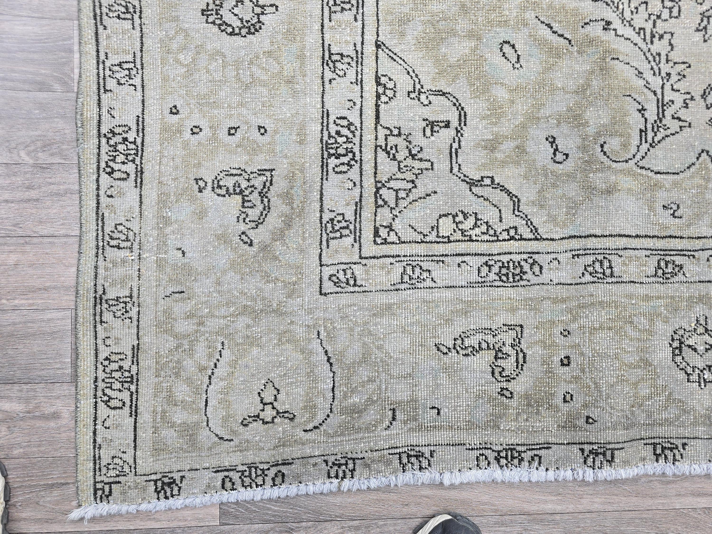 Overdyed Vintage Turkish Oushak Rug 10x12: Handwoven Wool Beige Gray Carpet