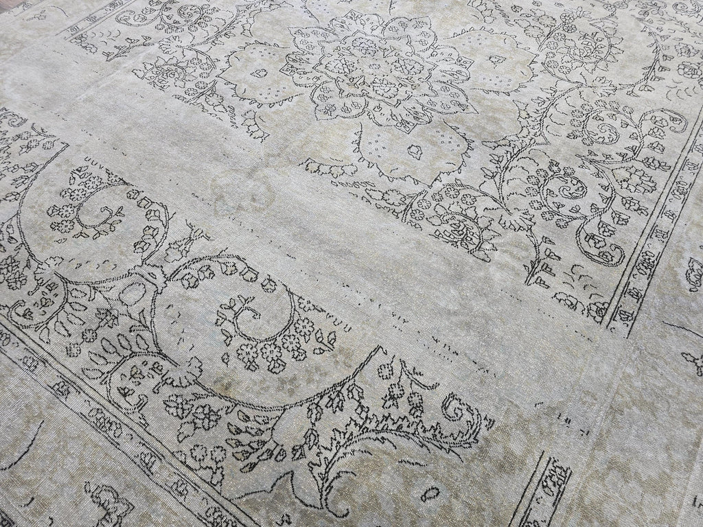 Overdyed Vintage Turkish Oushak Rug 10x12: Handwoven Wool Beige Gray Carpet