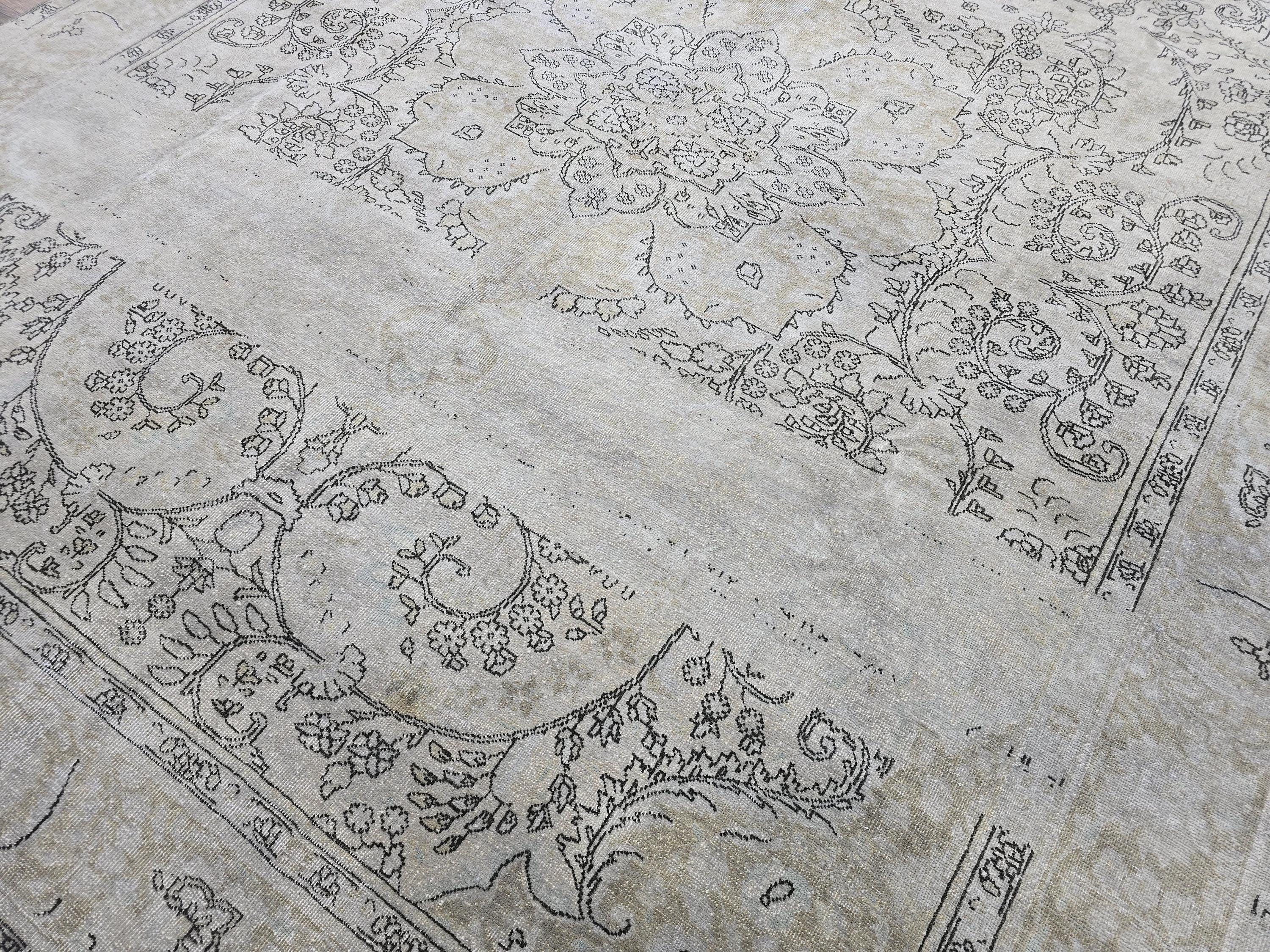 Overdyed Vintage Turkish Oushak Rug 10x12: Handwoven Wool Beige Gray Carpet