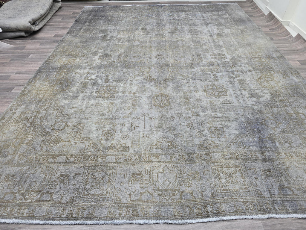 Overdyed Gray 10x12 Hand Knotted Wool Turkish Oushak Rug: Neutral Distressed Area Rug, Handmade Oushak Rug, Dark Color Gray Rug