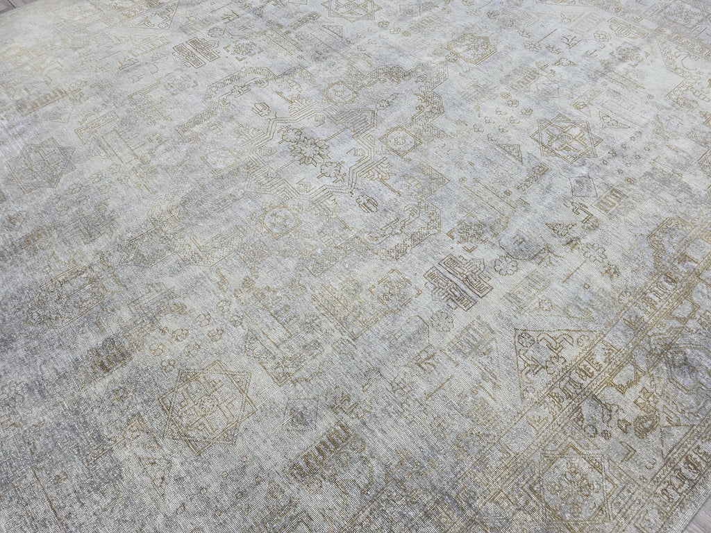 Overdyed Gray 10x12 Hand Knotted Wool Turkish Oushak Rug: Neutral Distressed Area Rug, Handmade Oushak Rug, Dark Color Gray Rug