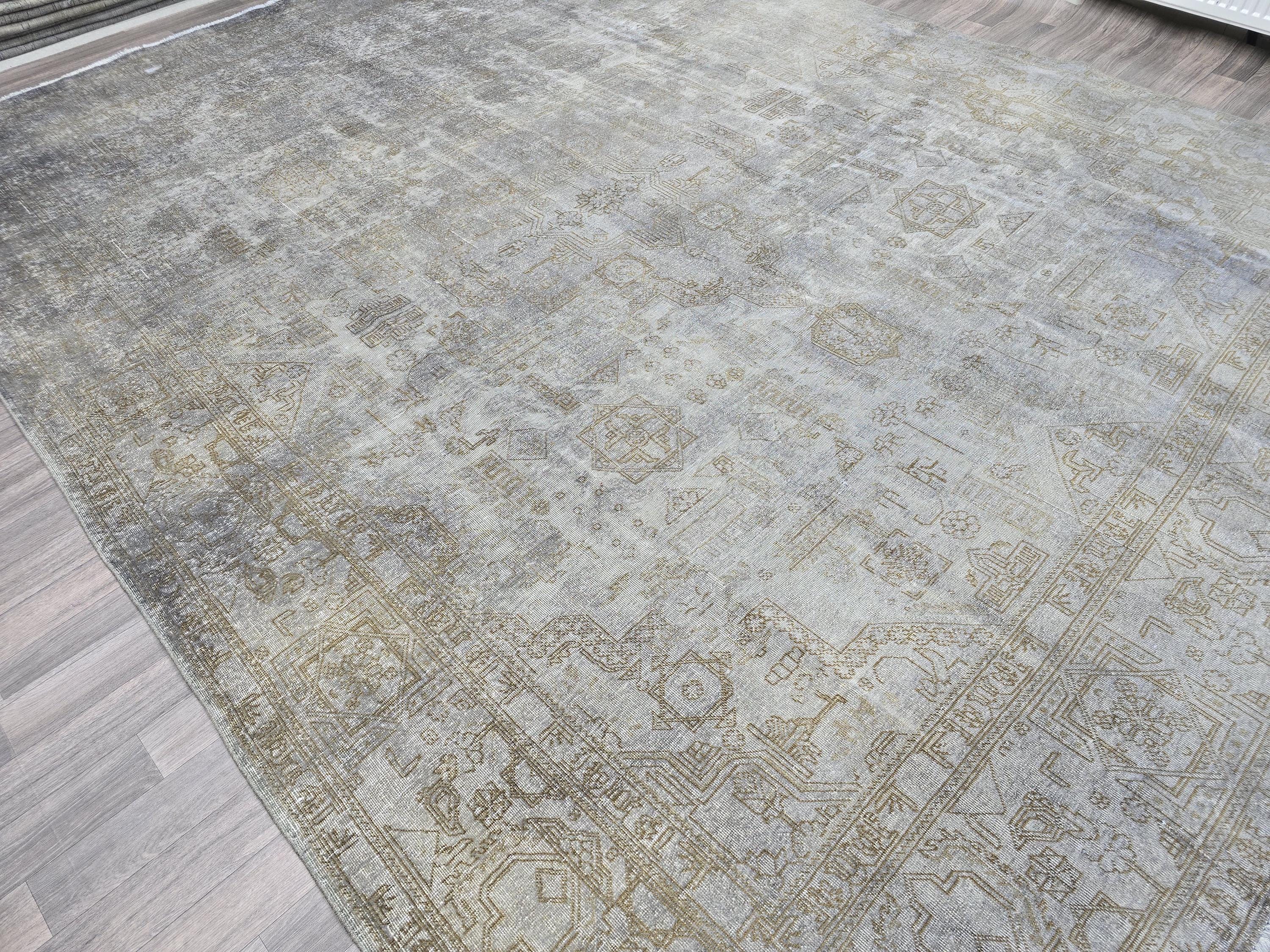 Overdyed Gray 10x12 Hand Knotted Wool Turkish Oushak Rug: Neutral Distressed Area Rug, Handmade Oushak Rug, Dark Color Gray Rug
